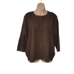 QVC Roaman's Brown 3x Plus Henley Sweater Waffle Knit Long Sleeve New